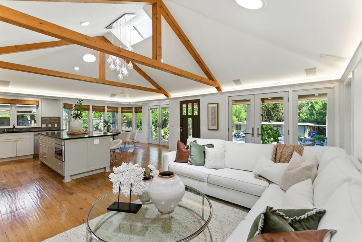 Dining room, Interior, Kitchen, Living room, Recessed Lighting, Wooden Beams, Wood Texture Flooring
