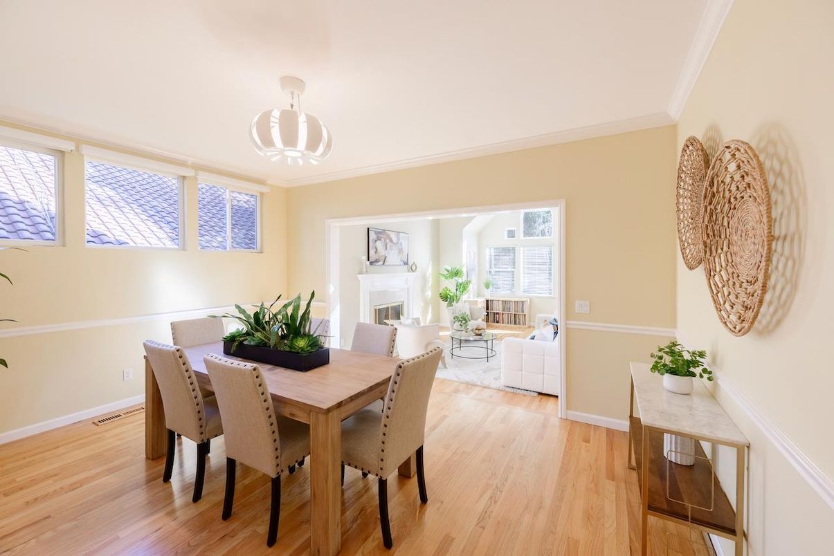Dining room, Fireplace, Interior, Living room, Wood Texture Flooring