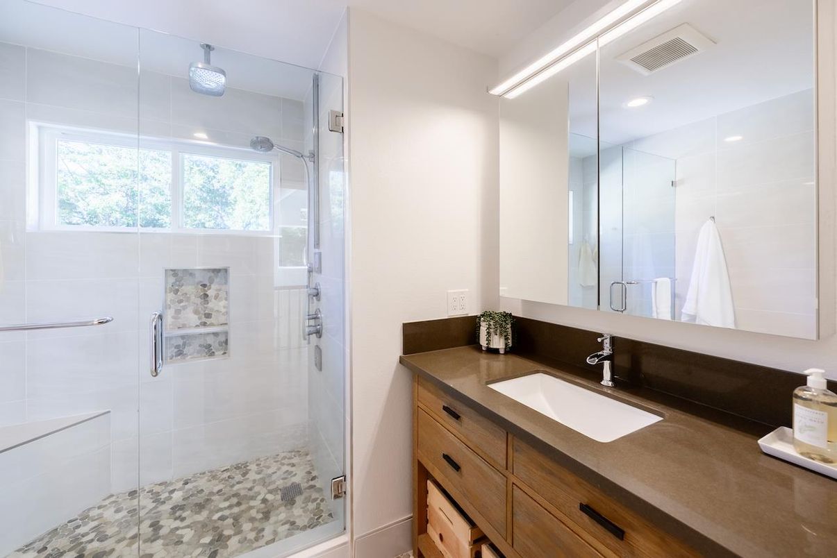 Bathroom, Glass Shower, Interior, Recessed Lighting