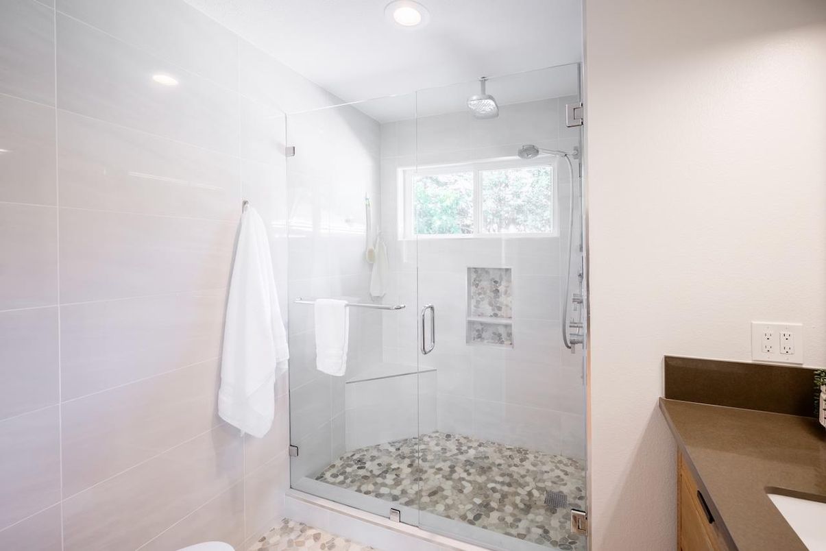 Bathroom, Glass Shower, Interior, Recessed Lighting