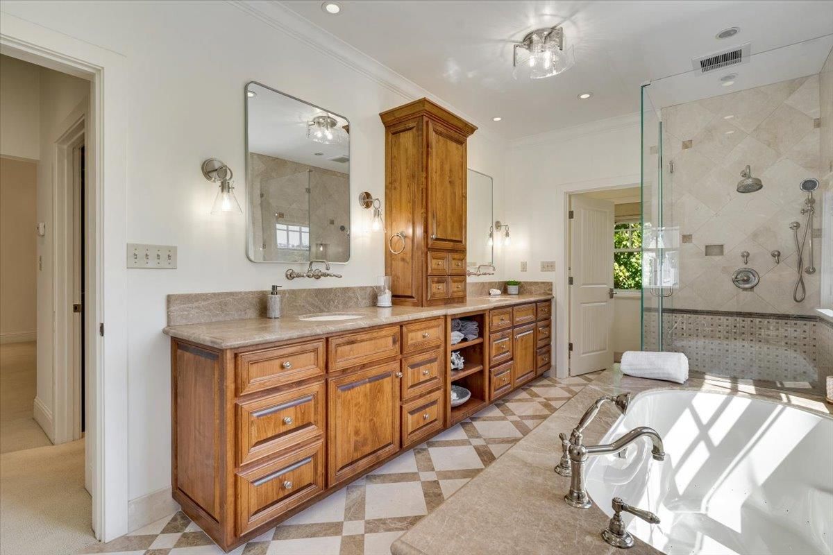 Bathroom, Dual Sink Vanities, Glass Shower, Interior, Recessed Lighting