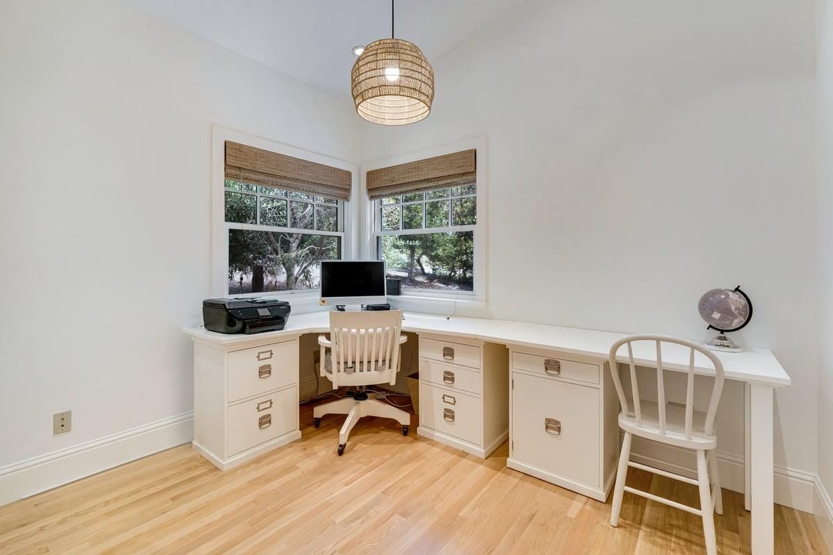 Home Office, Interior, Pendant Lights, Wood Texture Flooring