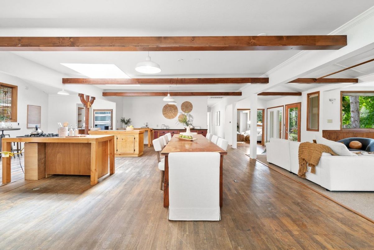 Interior, Kitchen, Living room, Pendant Lights, Wooden Beams, Wood Texture Flooring