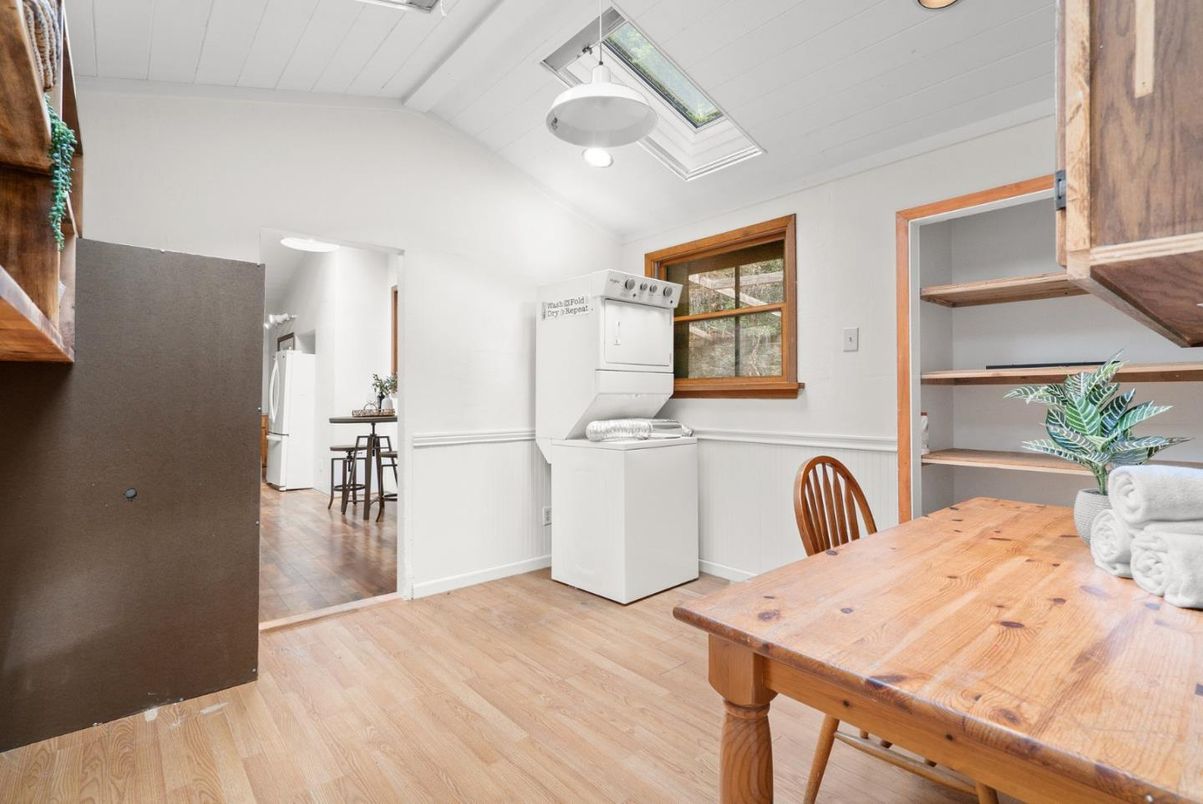 Dining room, Interior, Recessed Lighting, Washer, Wood Texture Flooring
