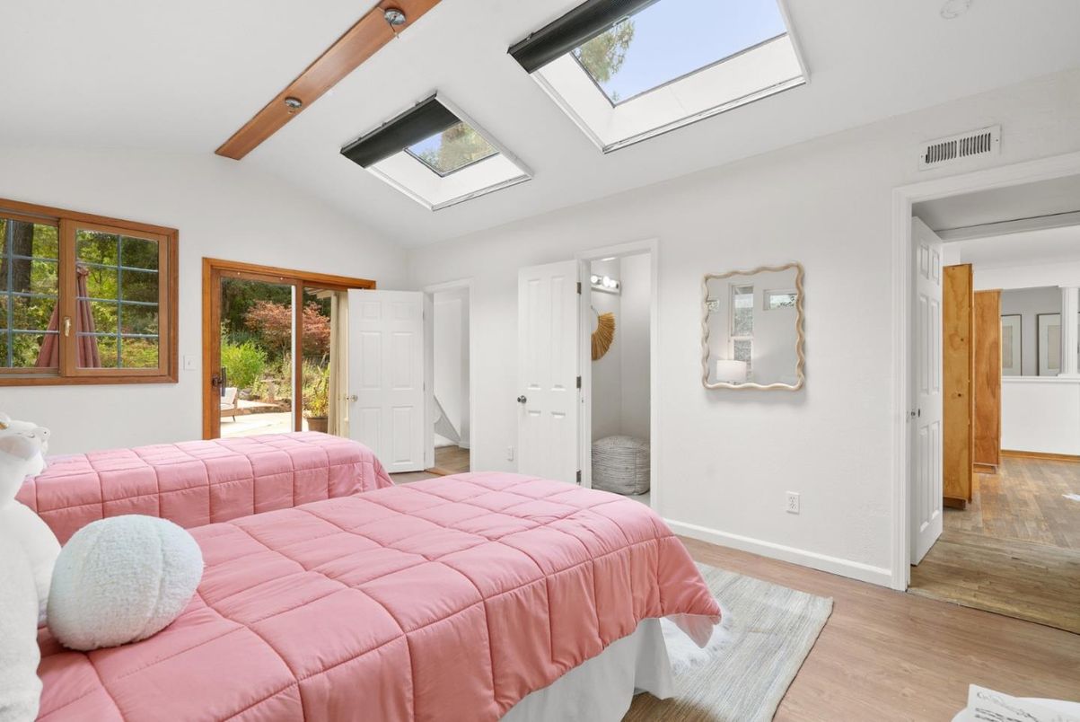 Bedroom, Glass Ceilings, Interior, Wooden Beams, Wood Texture Flooring