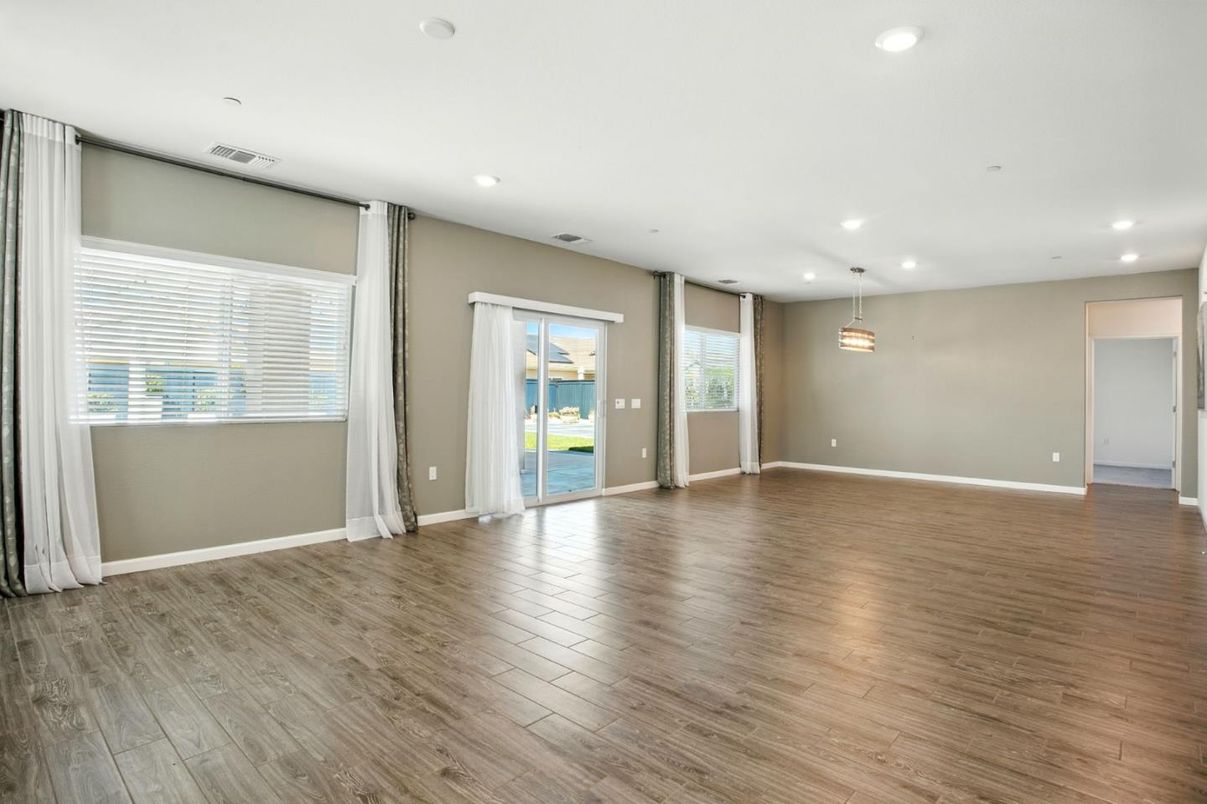 Empty room, Interior, Pendant Lights, Recessed Lighting, Wood Texture Flooring