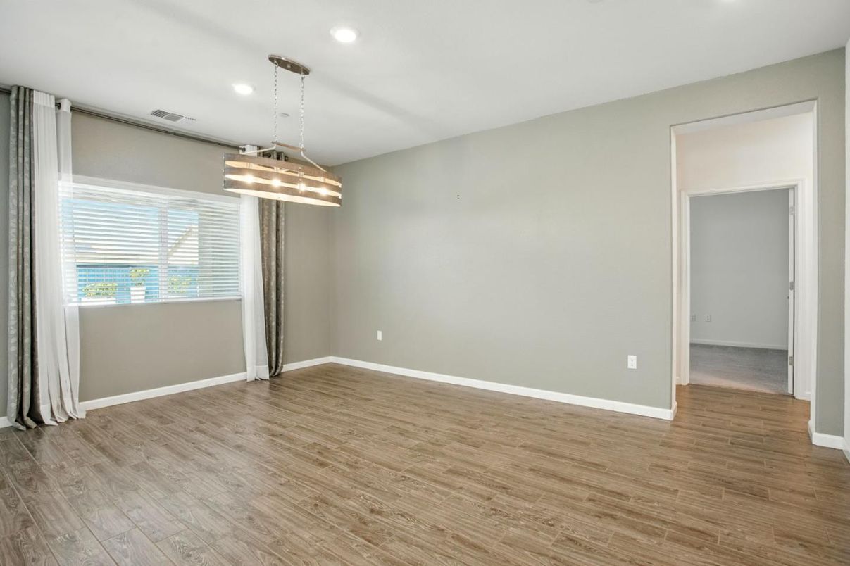 Empty room, Interior, Pendant Lights, Recessed Lighting, Wood Texture Flooring