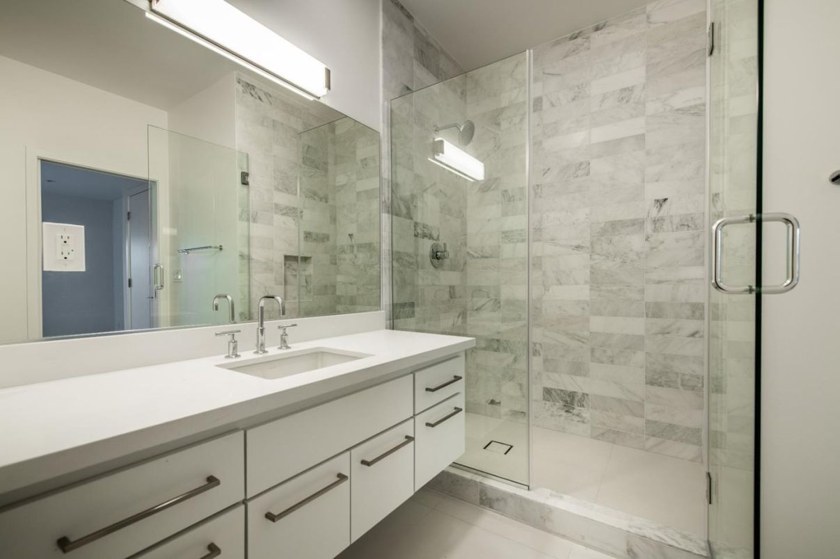 Bathroom, Glass Shower, Interior, Marble Walls