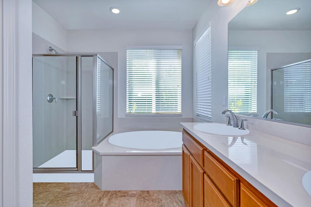 Bathroom, Dual Sink Vanities, Glass Shower, Interior, Recessed Lighting