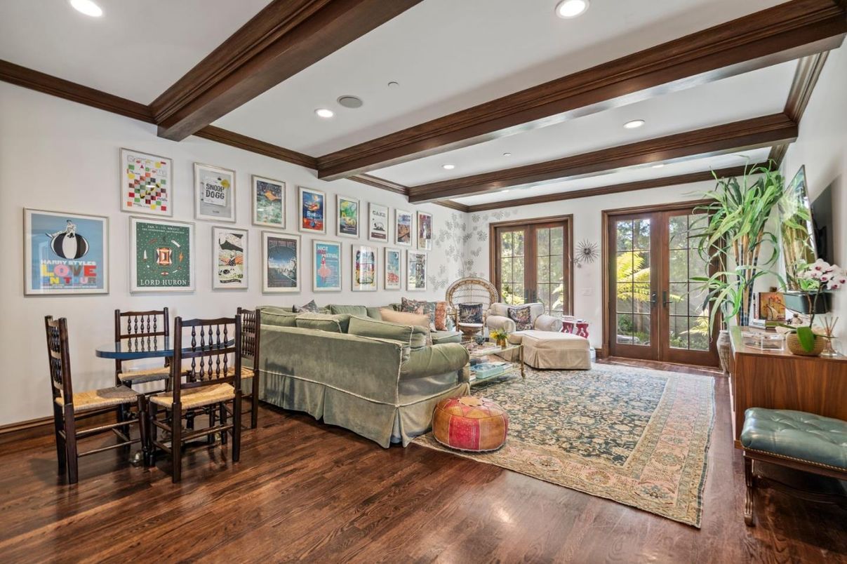 Dining room, Interior, Living room, Recessed Lighting, Wooden Beams, Wood Texture Flooring