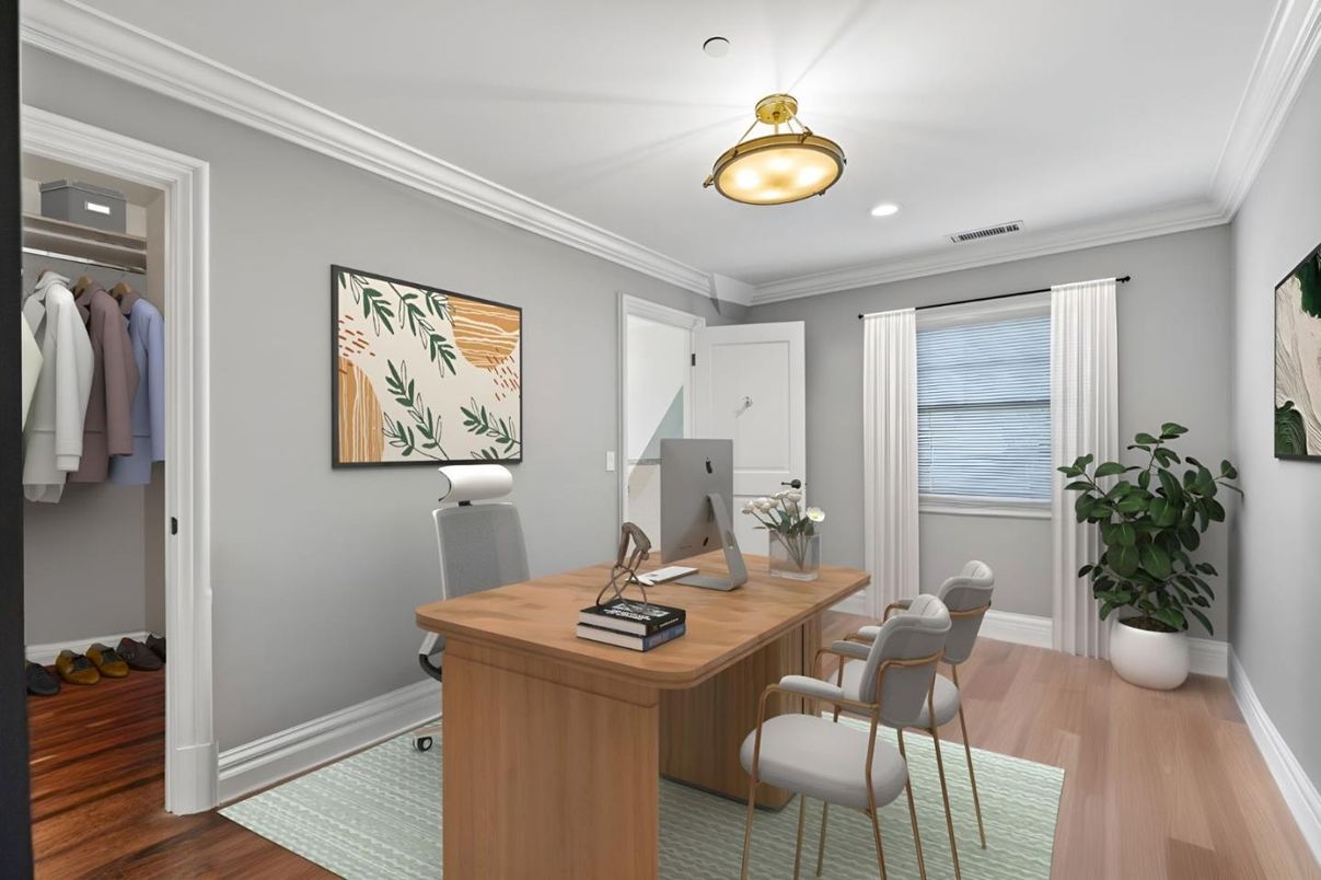 Home Office, Interior, Recessed Lighting, Wood Texture Flooring