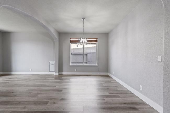 Chandelier, Empty room, Interior, Pendant Lights, Wood Texture Flooring