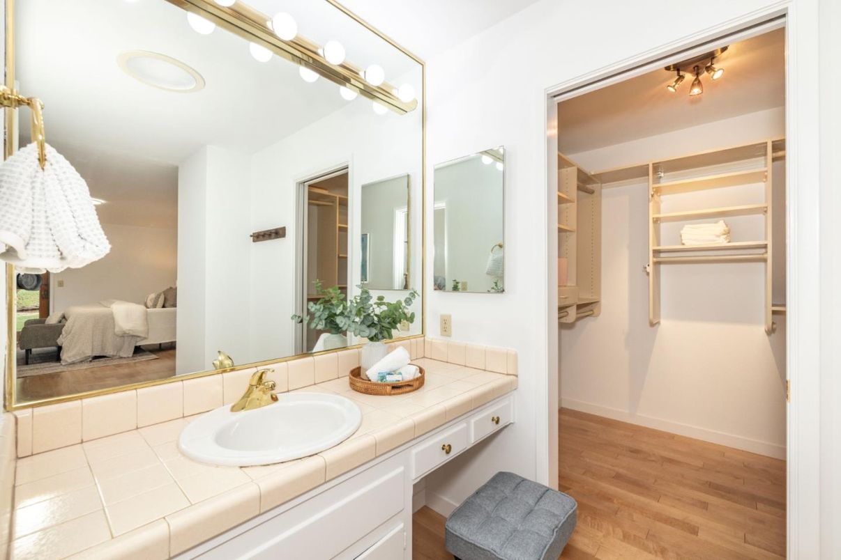 Bathroom, Bedroom, Interior, Tile Countertops, Wood Texture Flooring