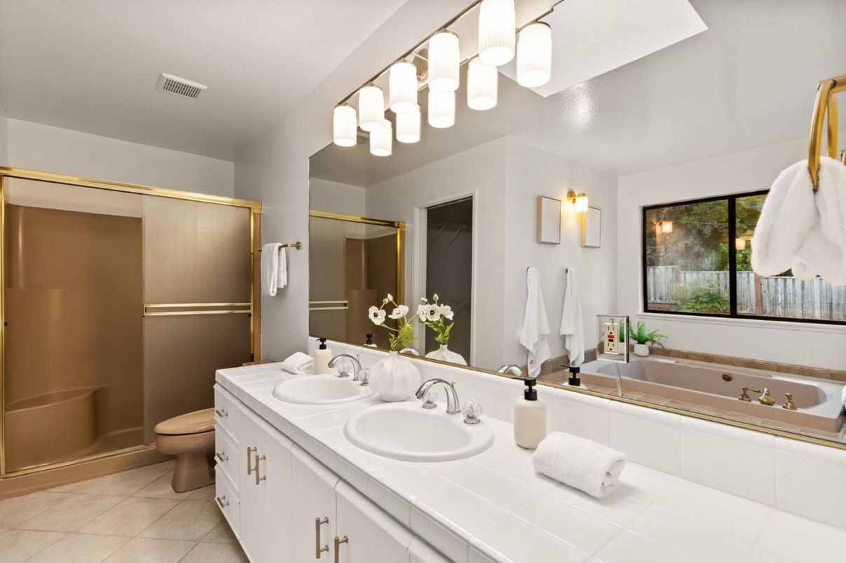 Bathroom, Dual Sink Vanities, Glass Shower, Interior, Tile Countertops