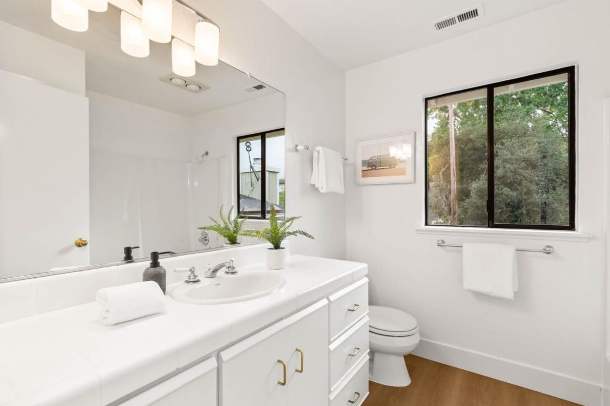 Bathroom, Interior, Tile Countertops, Wood Texture Flooring
