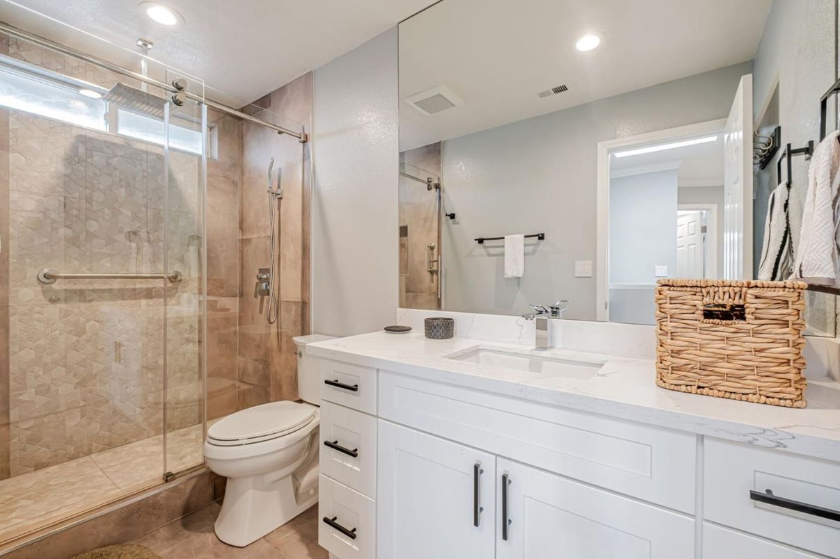 Bathroom, Glass Shower, Interior, Recessed Lighting