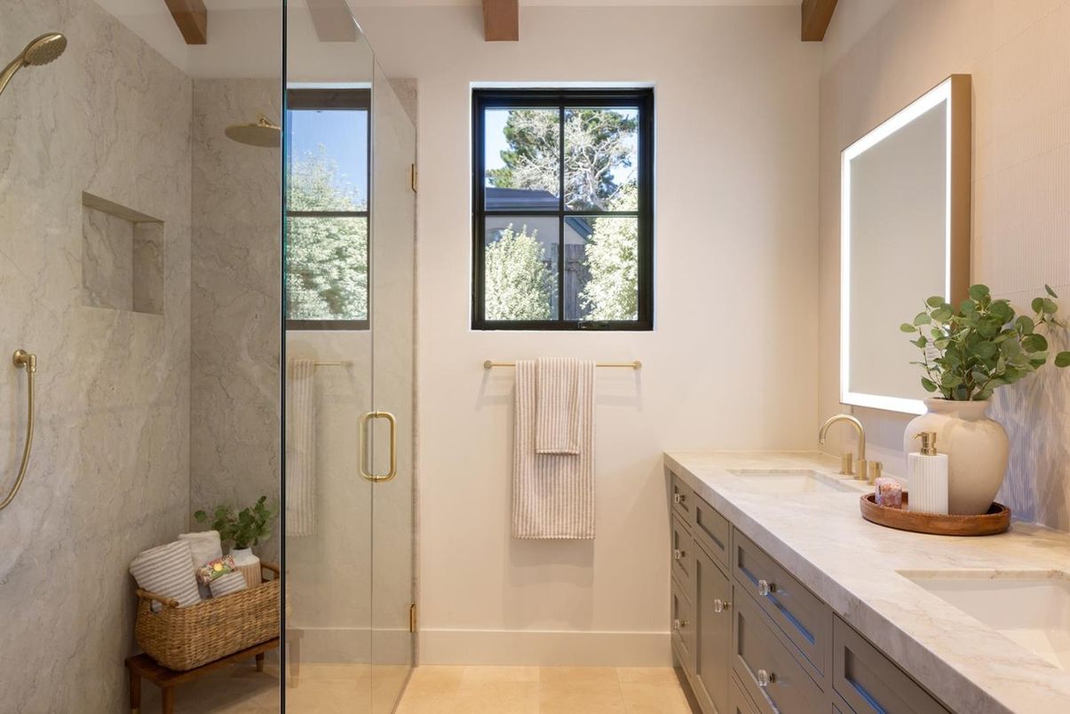 Bathroom, Glass Shower, Interior, Marble Walls