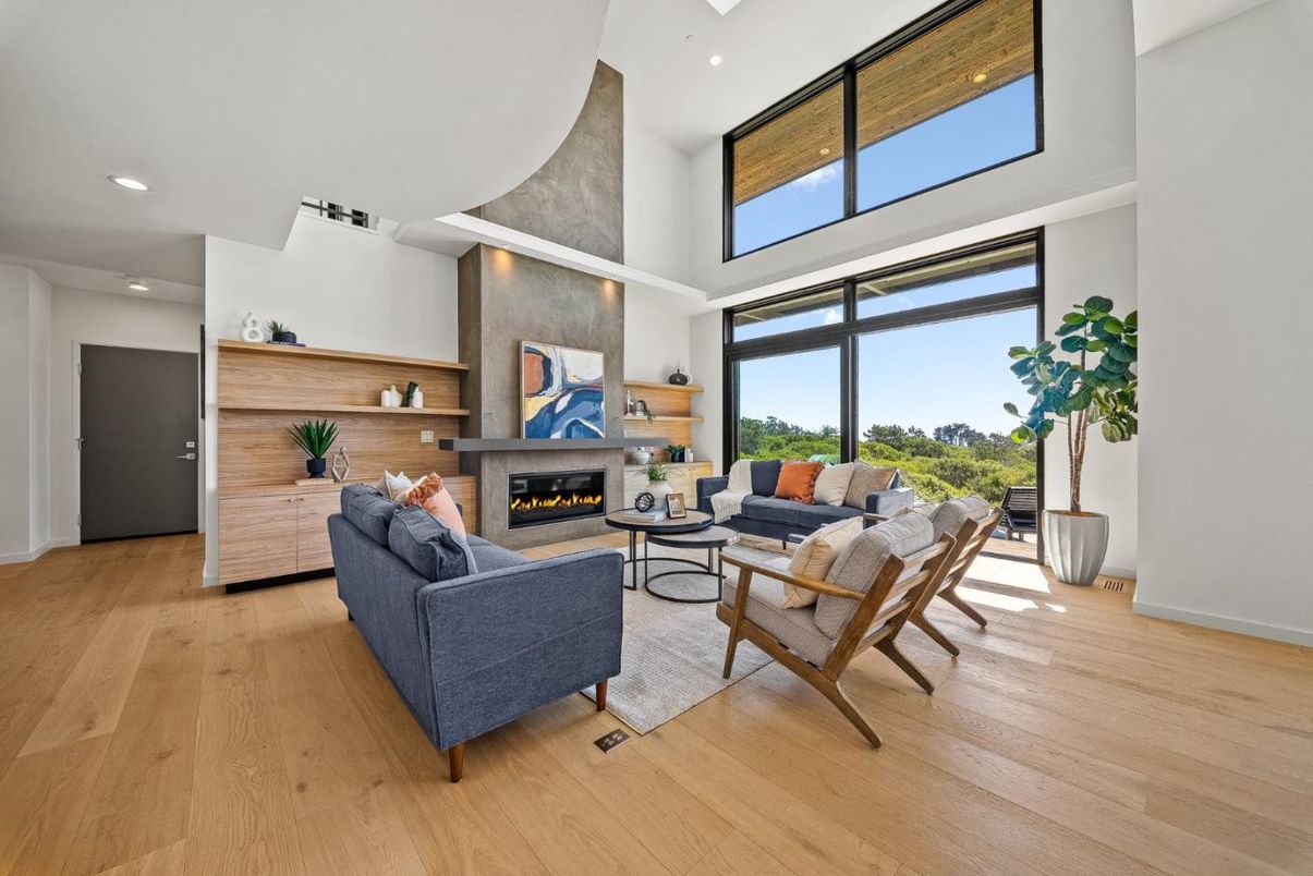 Fireplace, Interior, Living room, Recessed Lighting, Wood Texture Flooring, Wooden Walls