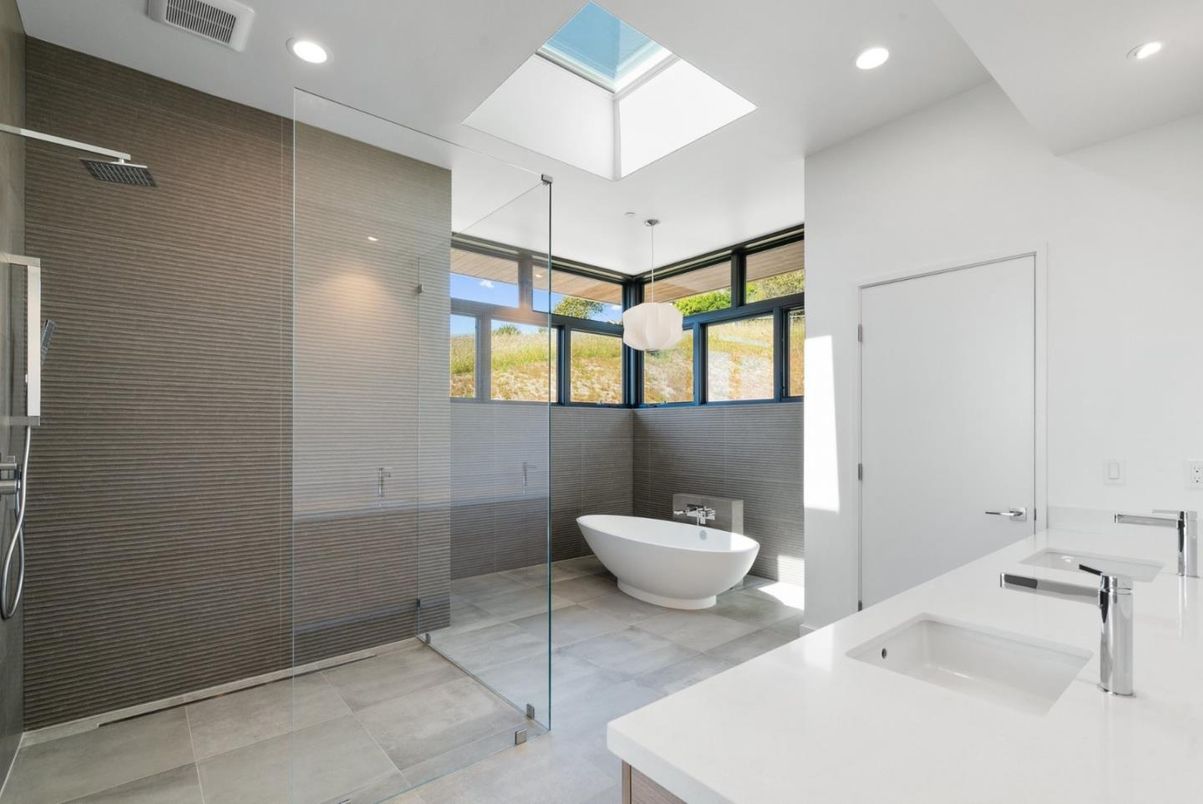 Bathroom, Dual Sink Vanities, Free Standing Baths, Glass Shower, Interior, Pendant Lights, Recessed Lighting