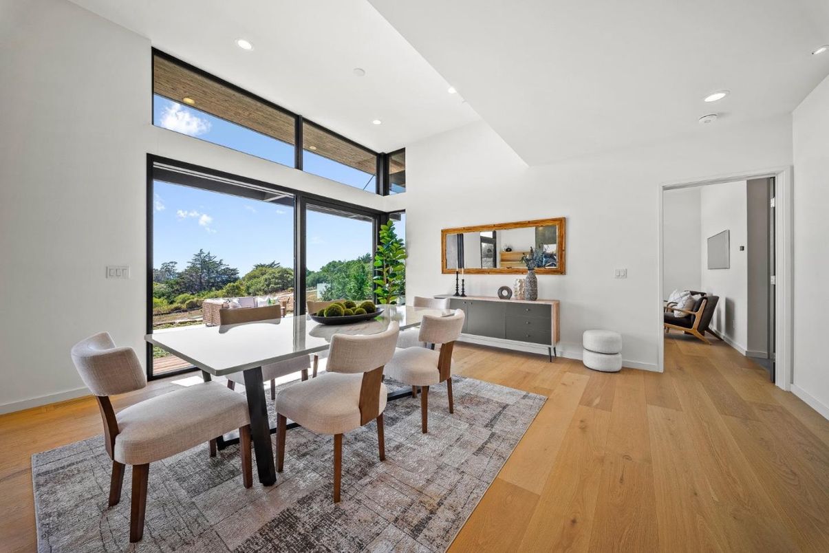 Dining room, Interior, Recessed Lighting, Wood Texture Flooring