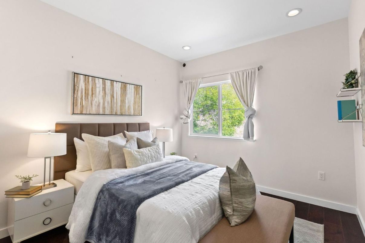 Bedroom, Interior, Recessed Lighting, Wood Texture Flooring