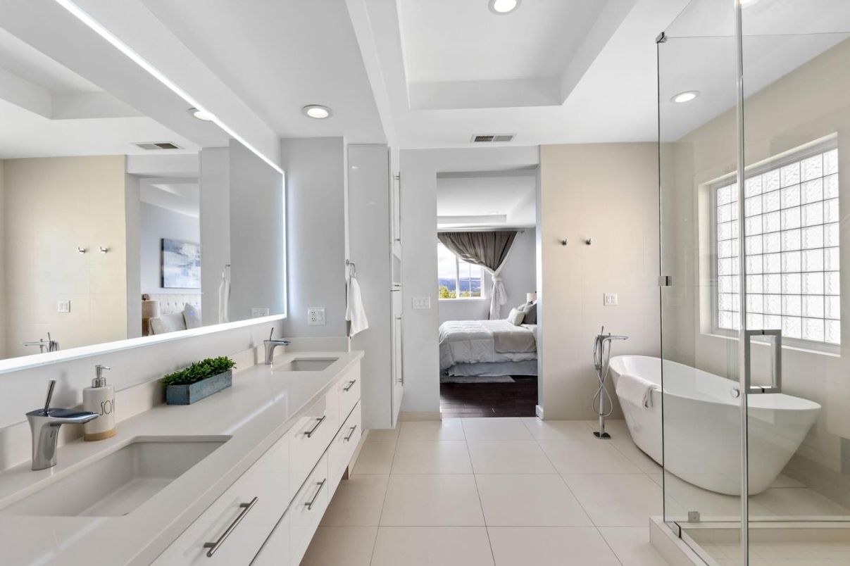 Bathroom, Bedroom, Dual Sink Vanities, Free Standing Baths, Glass Shower, Interior, Recessed Lighting