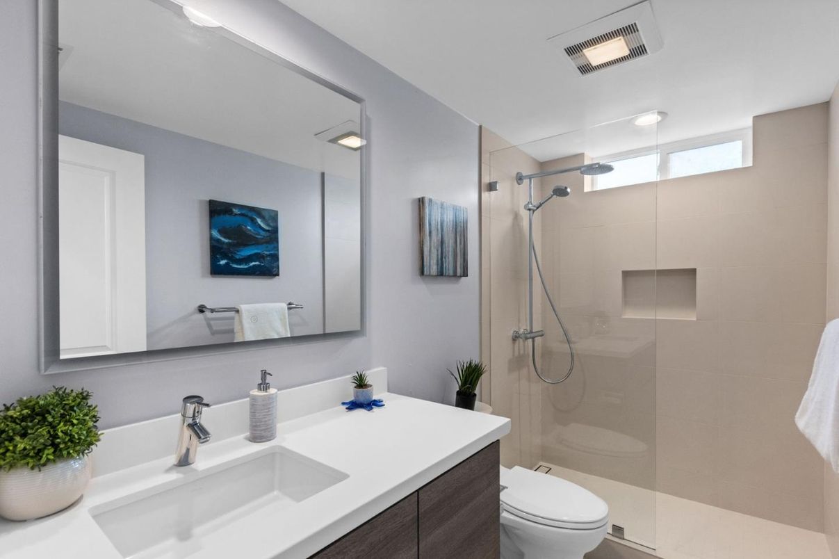 Bathroom, Glass Shower, Interior, Recessed Lighting