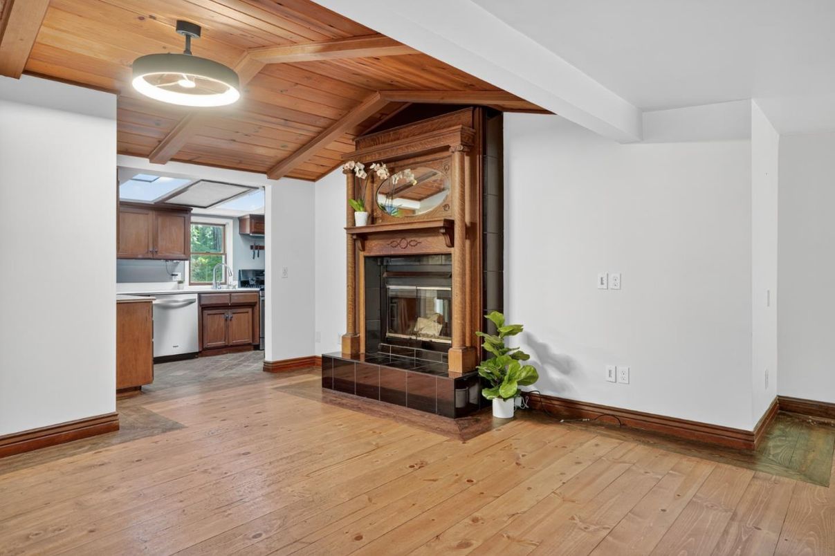 Fireplace, Interior, Kitchen, Wooden Ceilings, Wood Texture Flooring