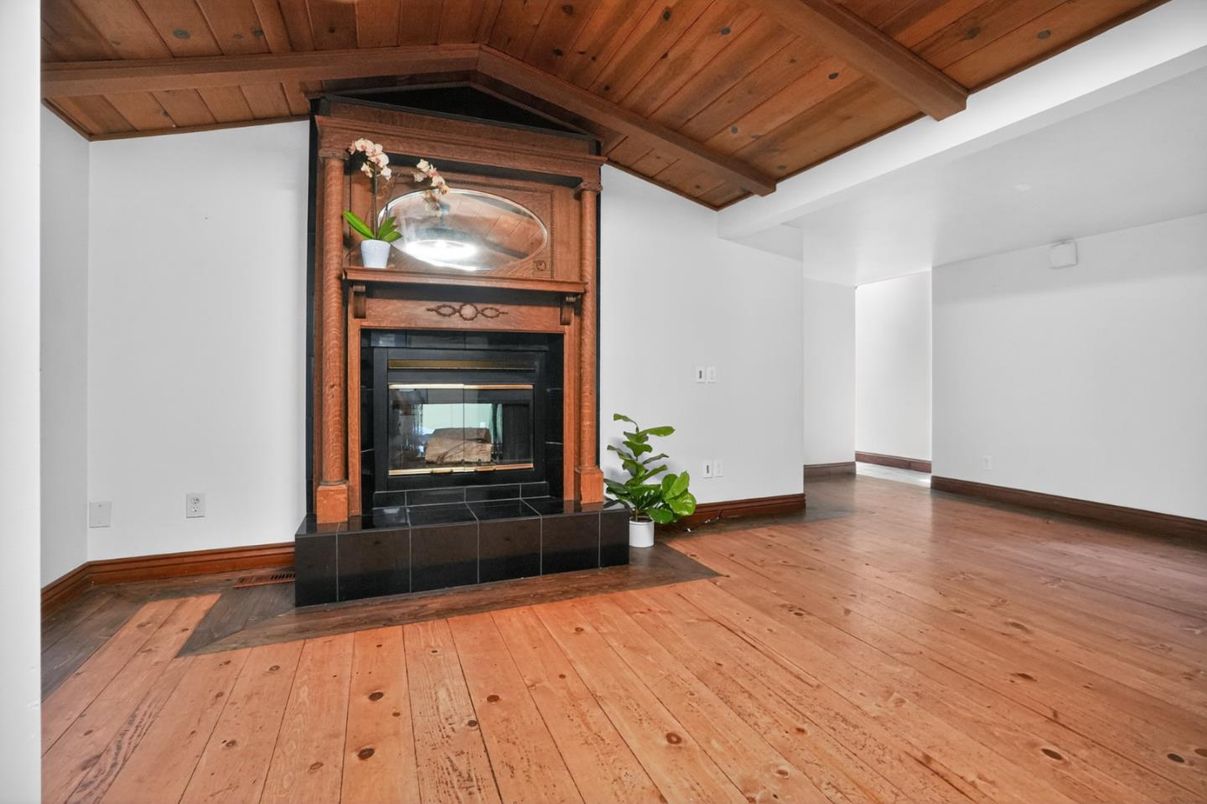 Empty room, Fireplace, Interior, Wooden Beams, Wooden Ceilings, Wood Texture Flooring
