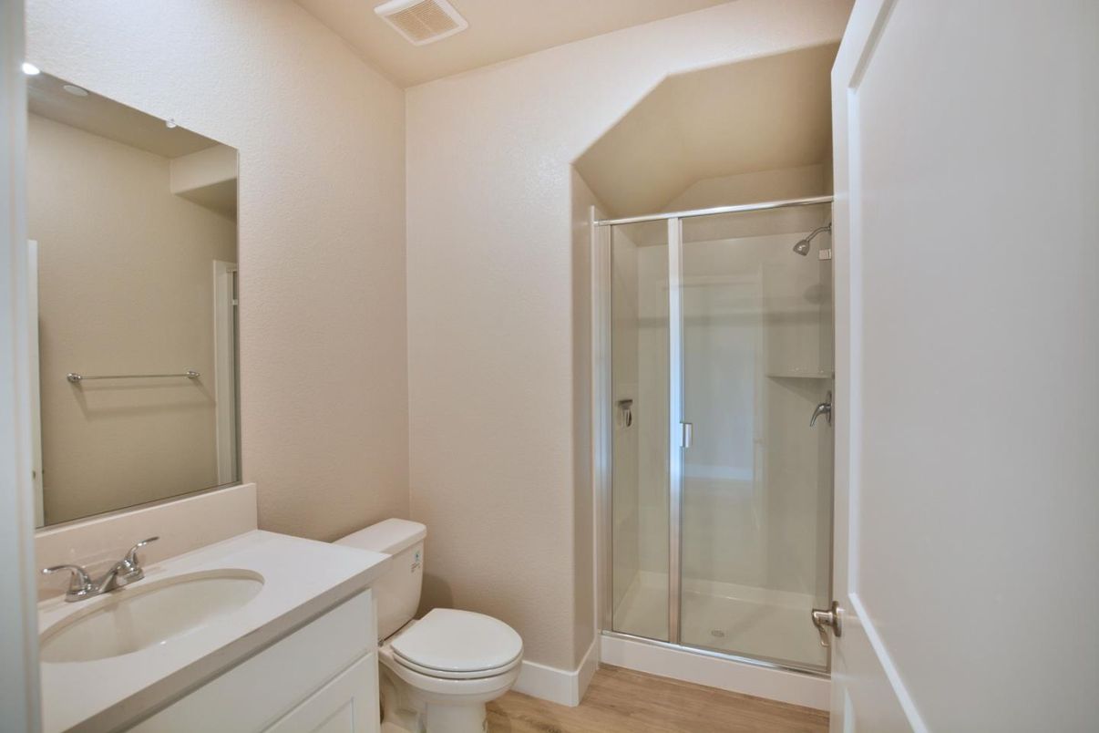 Bathroom, Glass Shower, Interior, Wood Texture Flooring