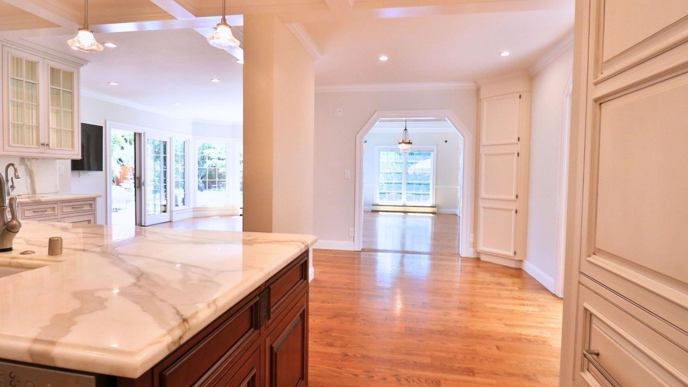 Interior, Kitchen, Pendant Lights, Recessed Lighting, Wood Texture Flooring
