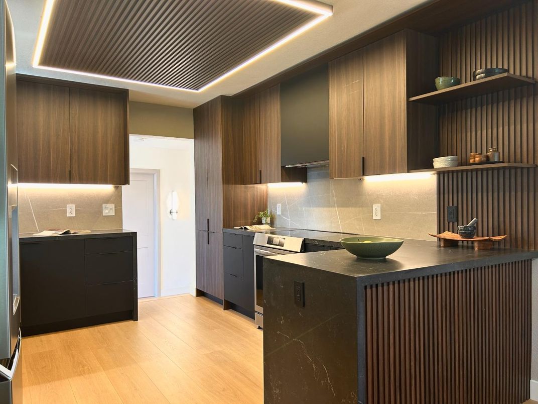 Interior, Kitchen, Recessed Lighting, Wood Texture Flooring