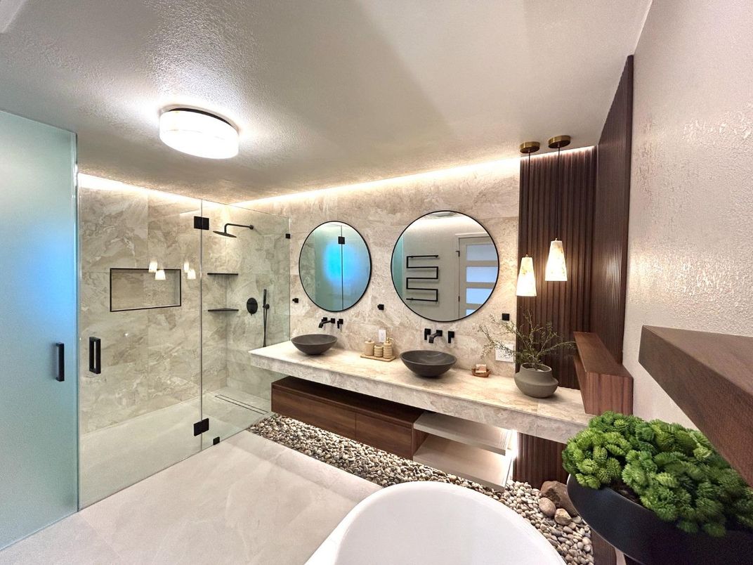Bathroom, Dual Sink Vanities, Glass Shower, Interior