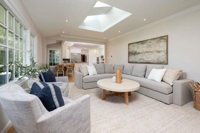 Dining room, Interior, Living room, Recessed Lighting, Wood Texture Flooring