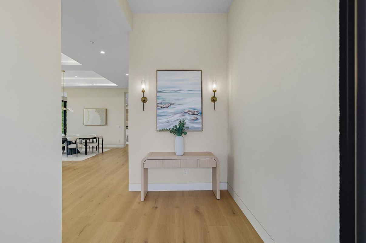 Dining room, Interior, Recessed Lighting, Wood Texture Flooring