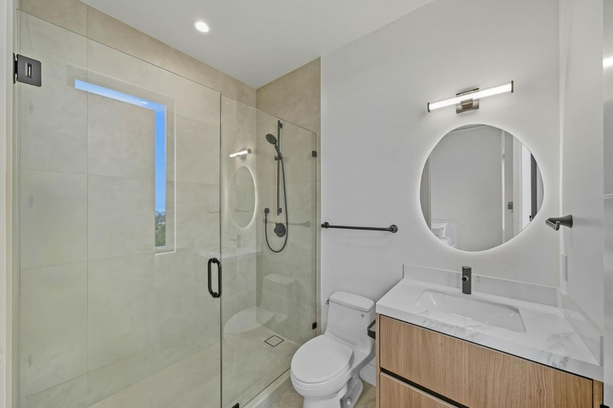Bathroom, Glass Shower, Interior, Recessed Lighting
