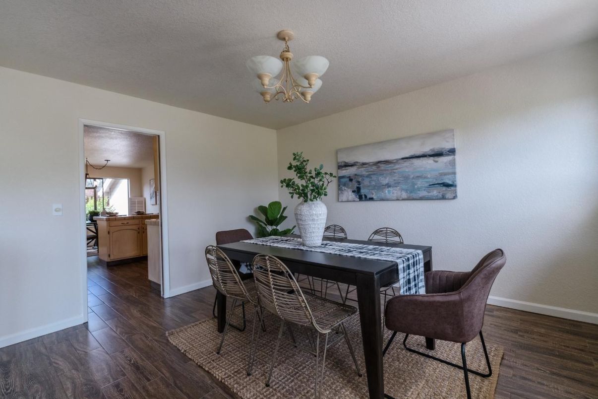 Chandelier, Dining room, Interior, Wood Texture Flooring