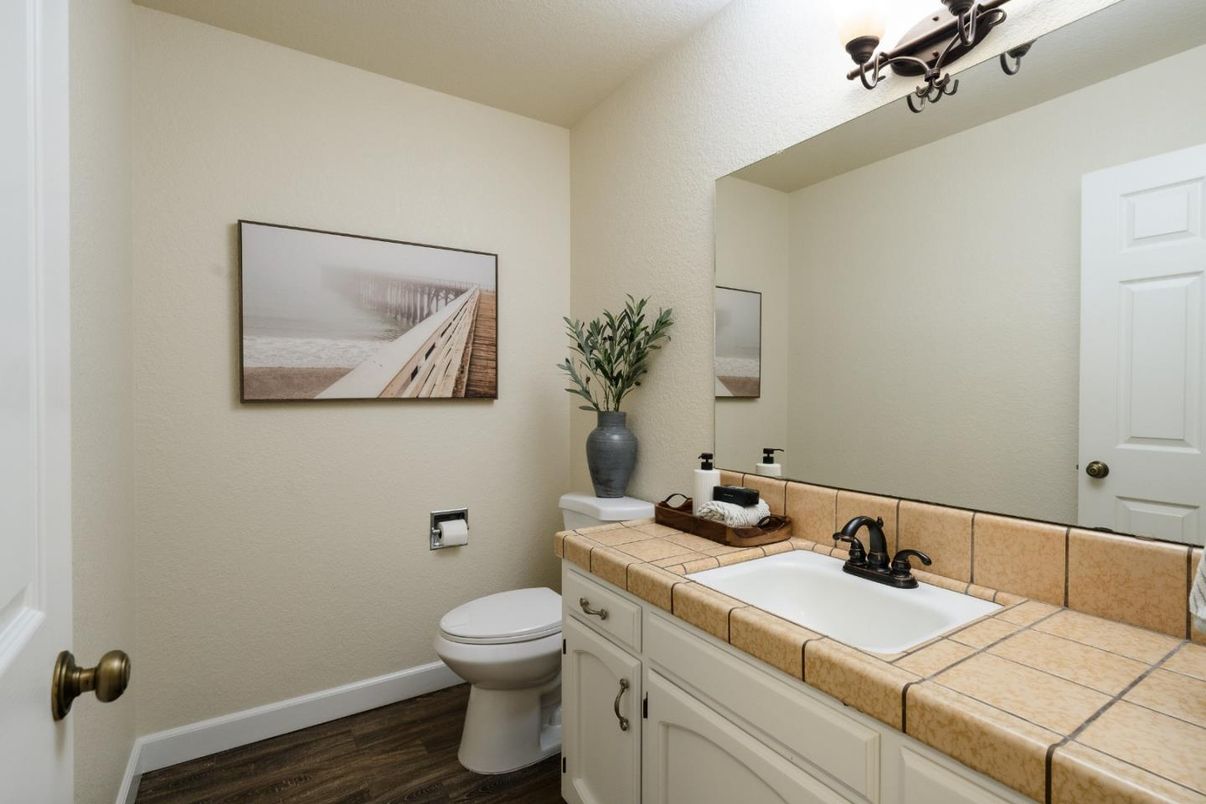 Bathroom, Interior, Tile Countertops, Wood Texture Flooring