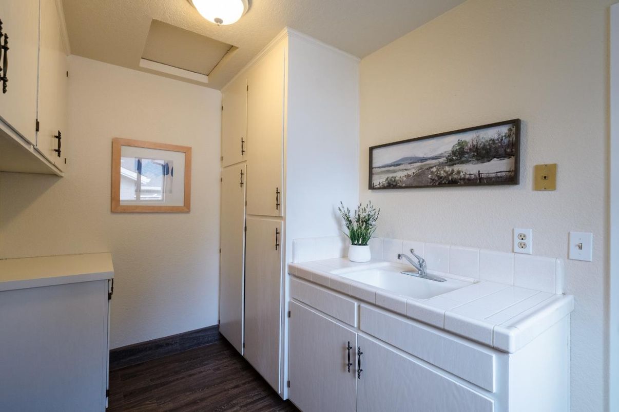 Bathroom, Interior, Tile Countertops, Wood Texture Flooring