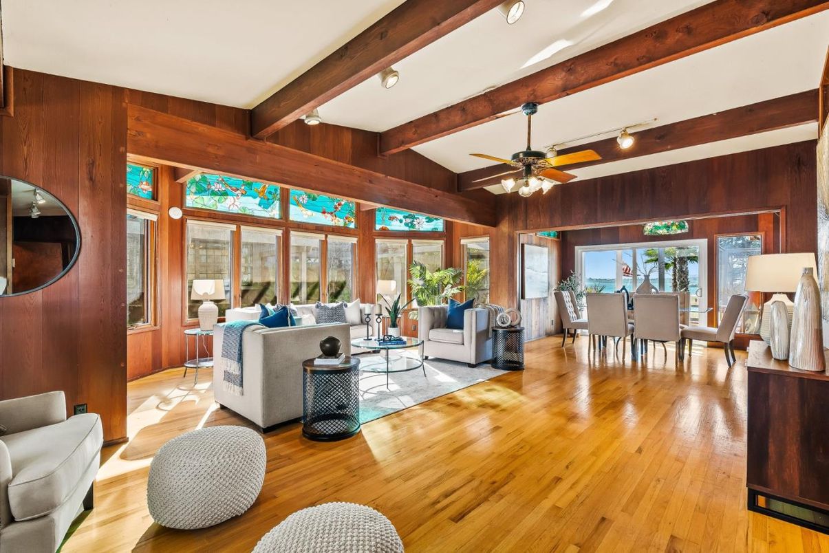 Dining room, Interior, Living room, Wooden Beams, Wood Texture Flooring, Wooden Walls