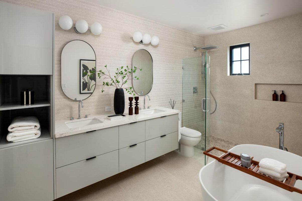 Bathroom, Dual Sink Vanities, Glass Shower, Interior