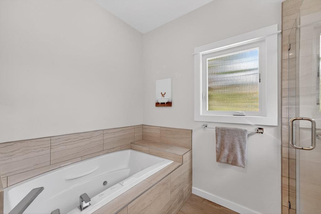 Bathroom, Glass Shower, Interior, Wood Texture Flooring