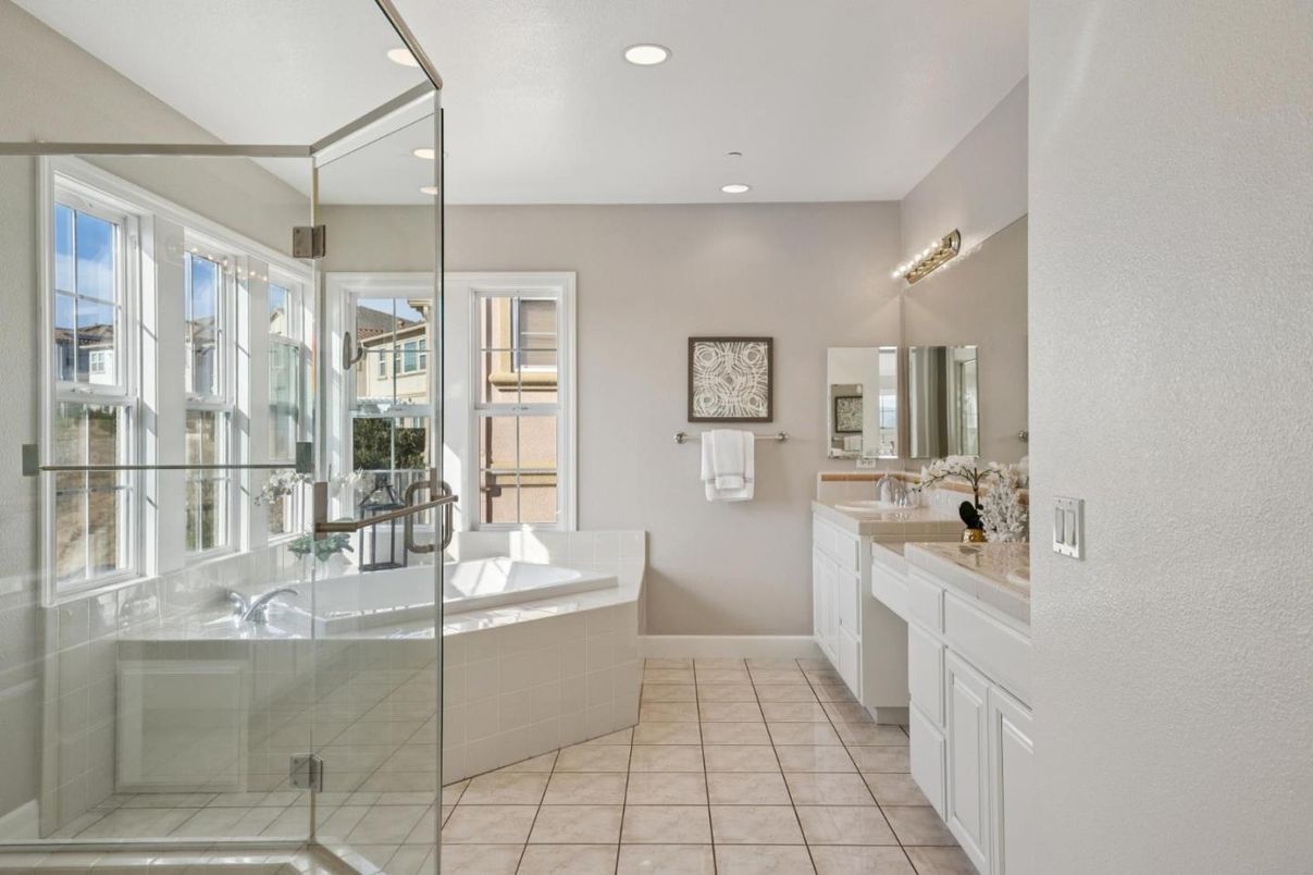 Bathroom, Dual Sink Vanities, Glass Shower, Interior, Recessed Lighting