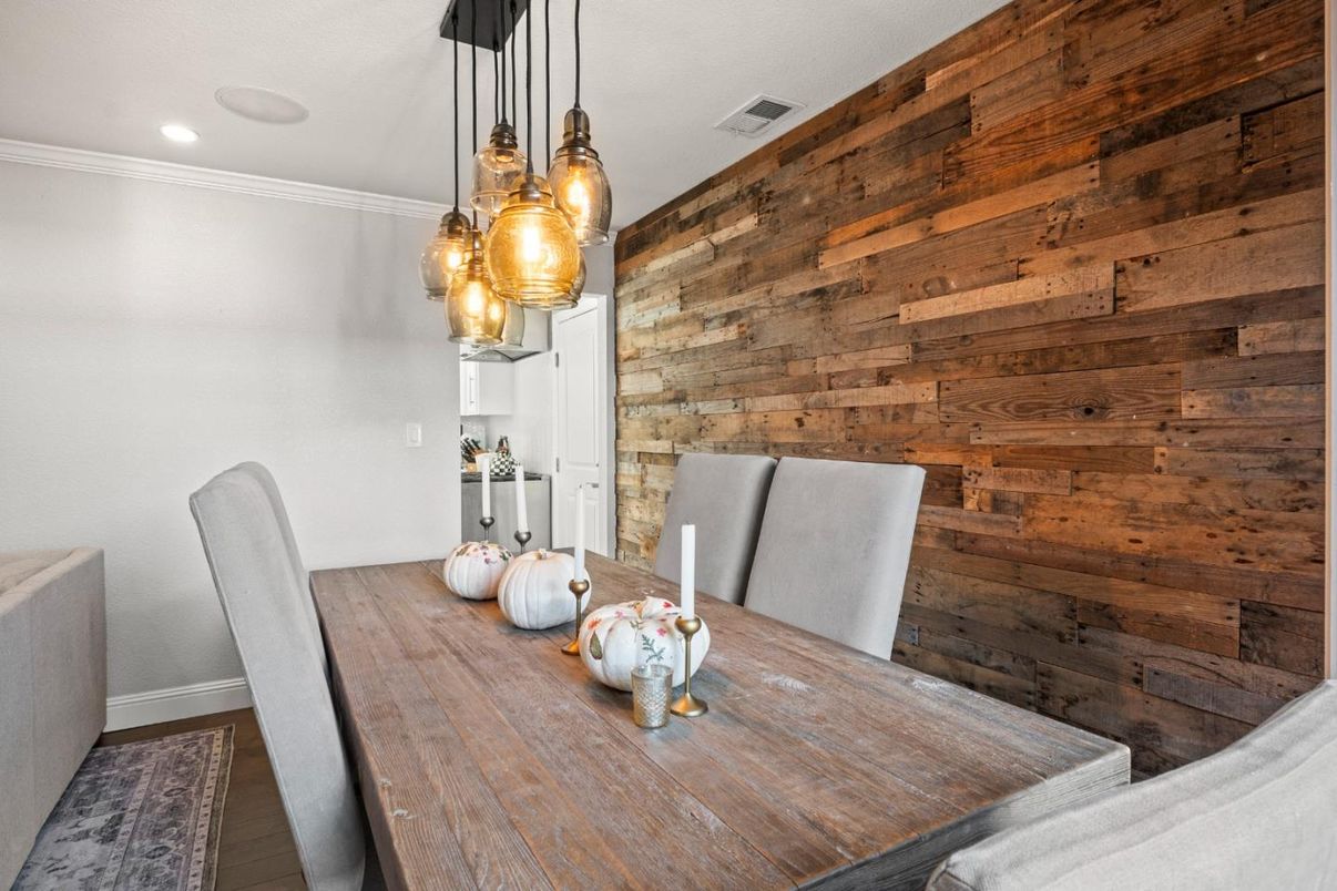 Dining room, Interior, Pendant Lights, Recessed Lighting, Wooden Walls