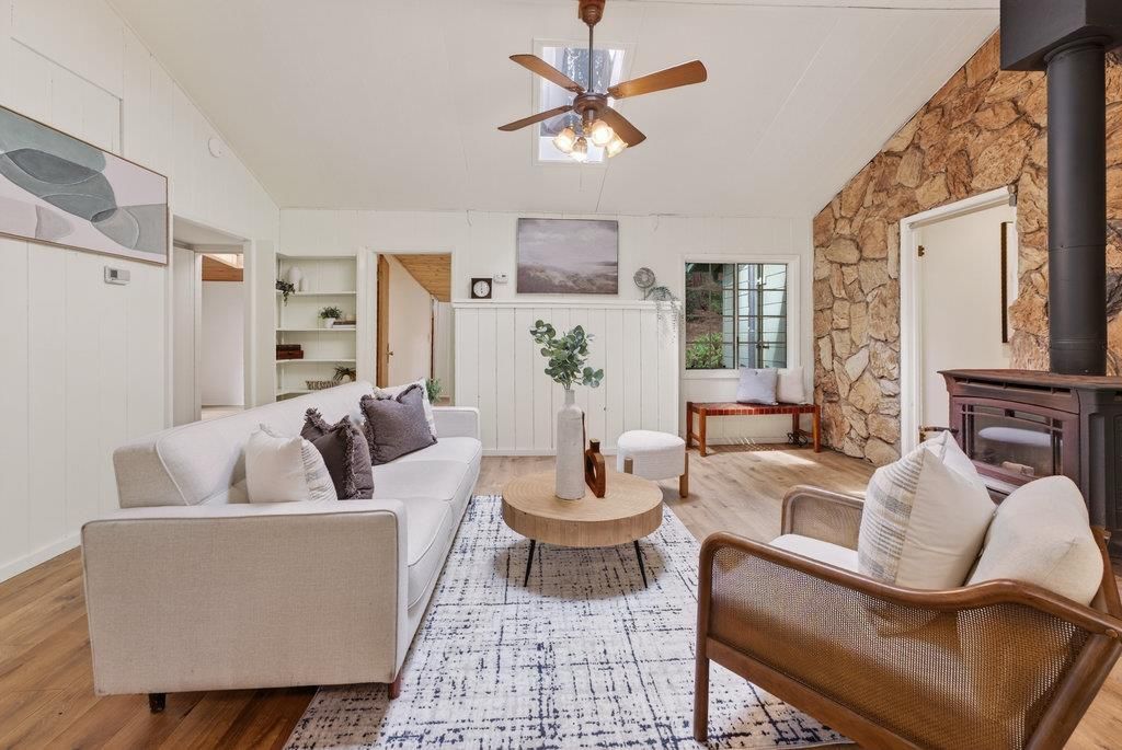 Interior, Living room, Stone Walls, Wood Texture Flooring