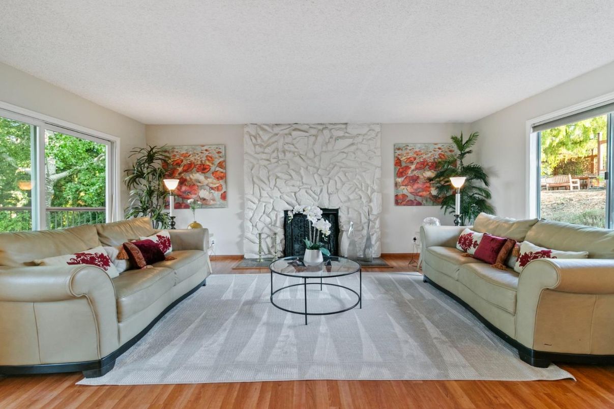 Fireplace, Interior, Living room, Stone Walls, Wood Texture Flooring