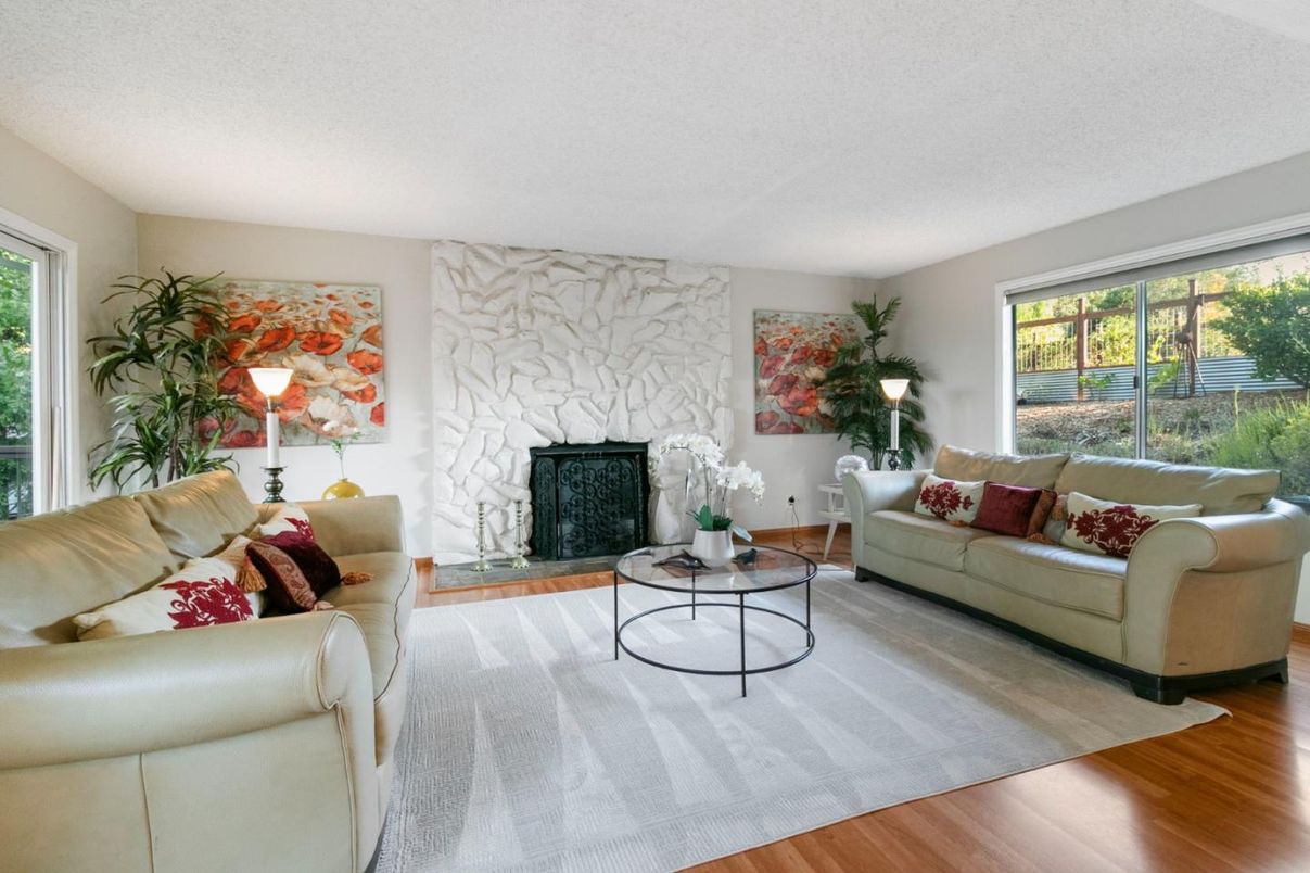 Fireplace, Interior, Living room, Stone Walls, Wood Texture Flooring