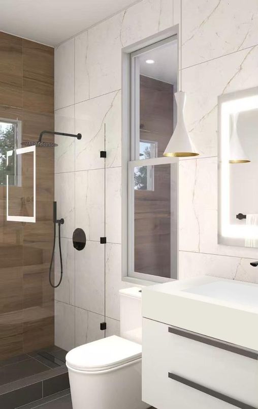 Bathroom, Interior, Marble Walls, Recessed Lighting