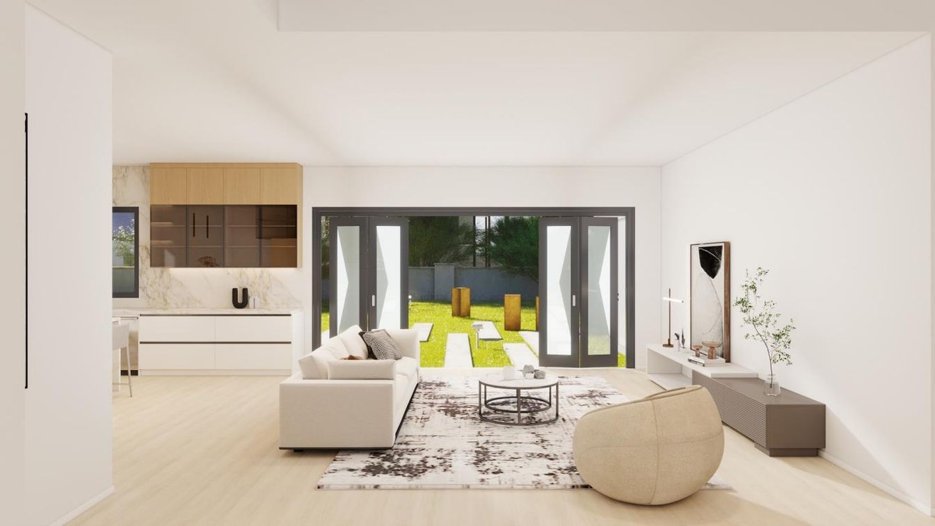 Interior, Living room, Marble Walls, Wood Texture Flooring