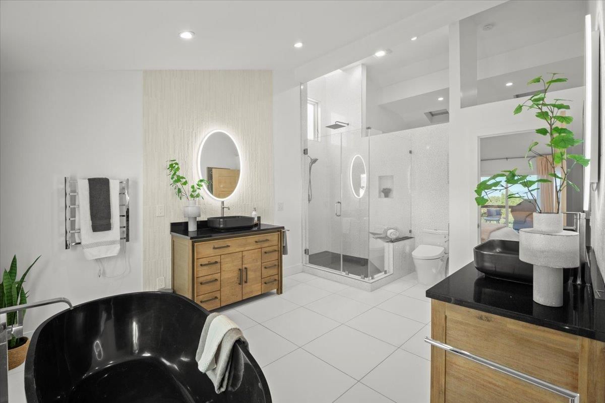 Bathroom, Dual Sink Vanities, Glass Shower, Interior, Recessed Lighting